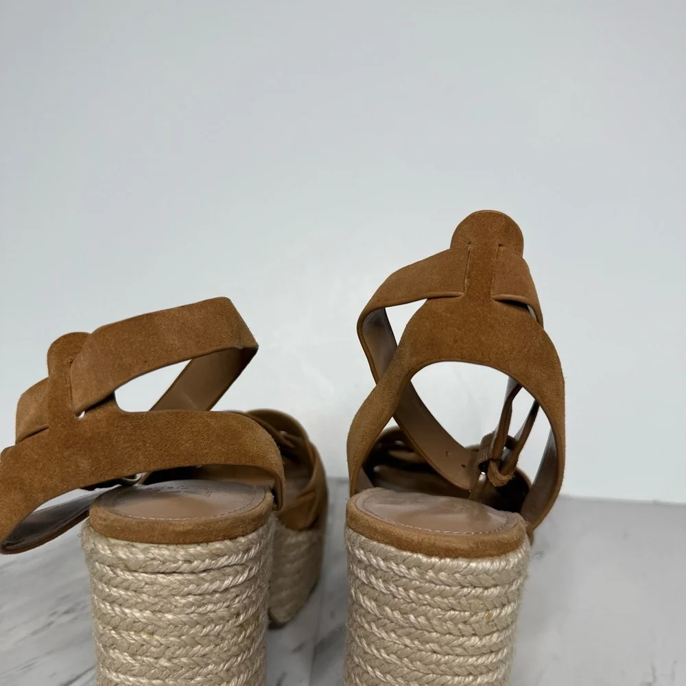 Marc Fisher Oleta Brown Suede Espadrille Platform Heeled Sandal 8 1/2 M